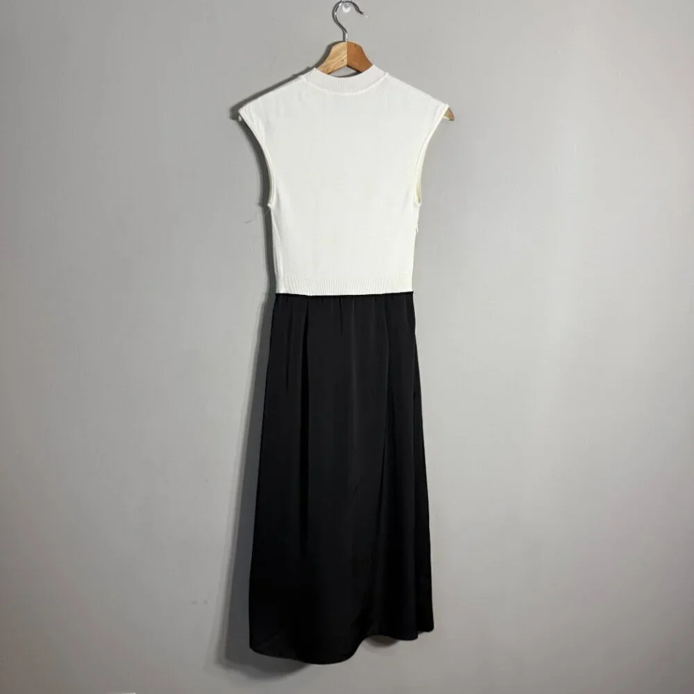 Hugo Boss Ferdola Mixed Media Midi Dress Women's XS Ivory Black Career Chic NWOT - Picture 6 of 16